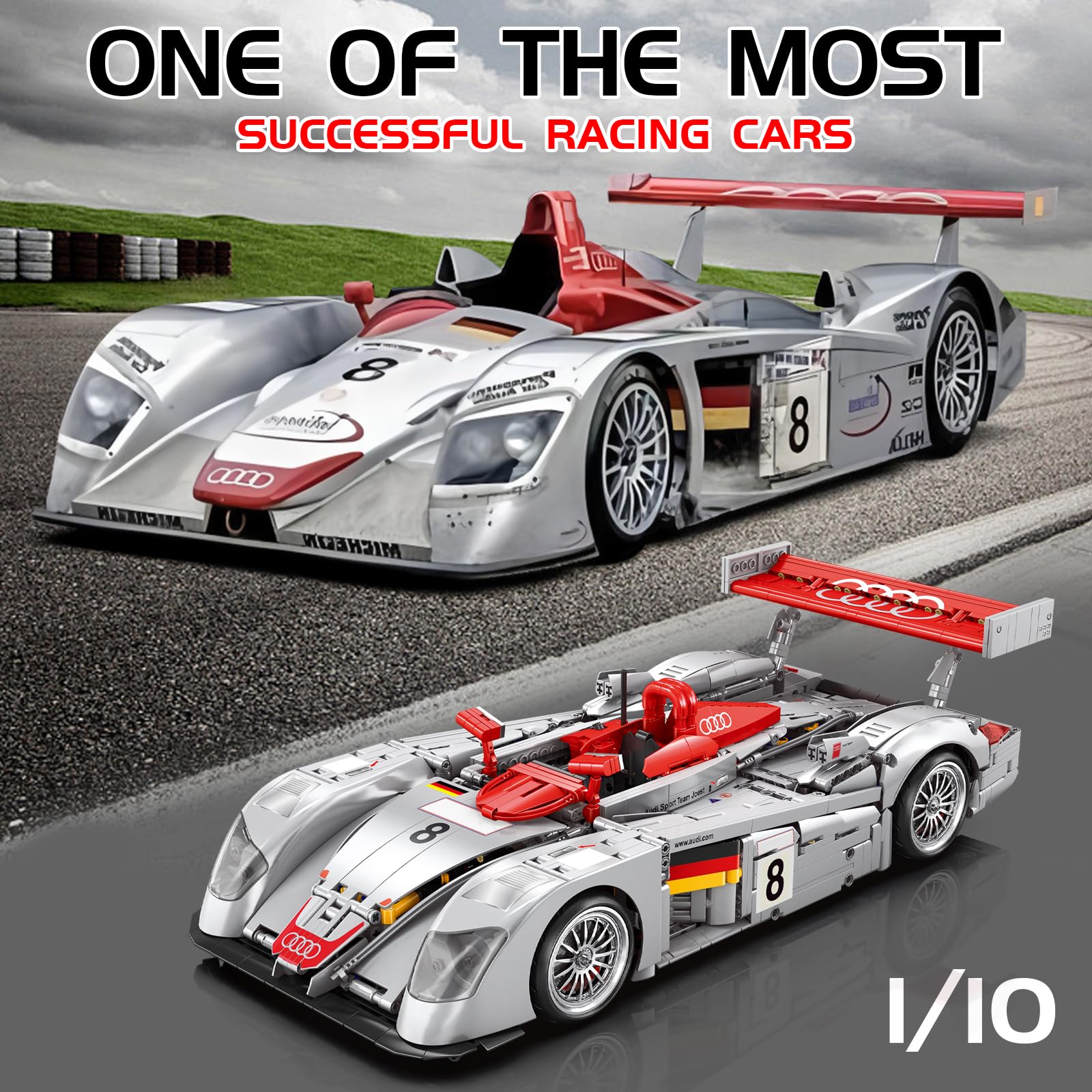 Amazon.com: MORBCOPCS Audi R8 LMP 2000 1:10 Building Car Set, Audi